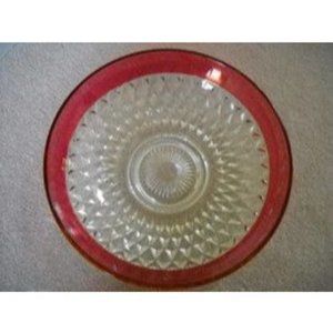 Indiana Glass Vtg Fruit Bowl Red Ruby Berry Stain Glass Diamond Point 13.5"